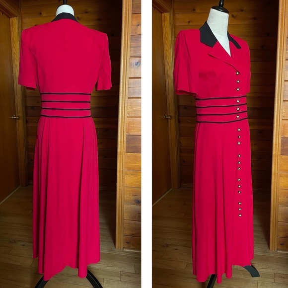 Vintage 1980s Julian Taylor Button Down Shirt Dress Sz 8 - Picture 3 of 7